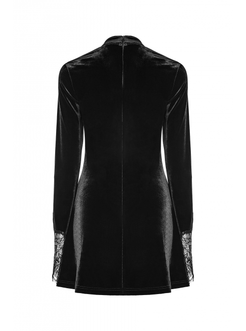 Gothic Female Dark Velvet Lace Stitching Elastic Dress