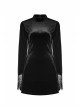 Gothic Female Dark Velvet Lace Stitching Elastic Dress