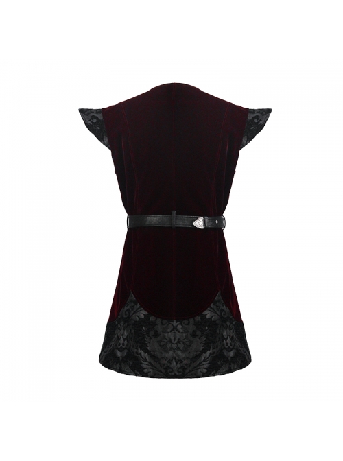 Velveteen Splice Jacquard Medium Waist Belt Metal Buckle Gray Gothic Length Waistcoat