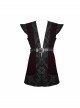 Velveteen Splice Jacquard Medium Waist Belt Metal Buckle Gray Gothic Length Waistcoat