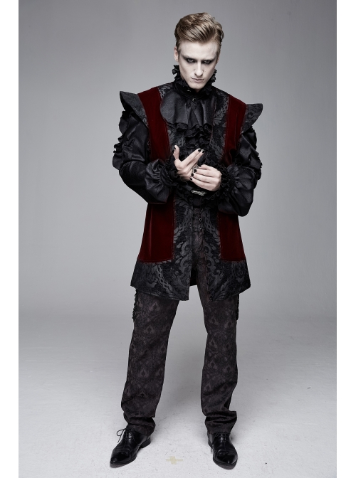 Velveteen Splice Jacquard Medium Waist Belt Metal Buckle Gray Gothic Length Waistcoat