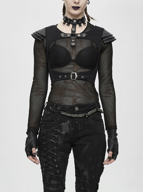 Cross Necklace Breast Armor Chest Hollow Waist Leather Loop Black Punk Short Waistcoat