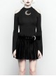 Gothic Female Black Off The Shoulder Moon Printed Slim Fitting Dress