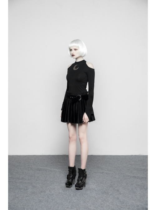 Gothic Female Black Off The Shoulder Moon Printed Slim Fitting Dress