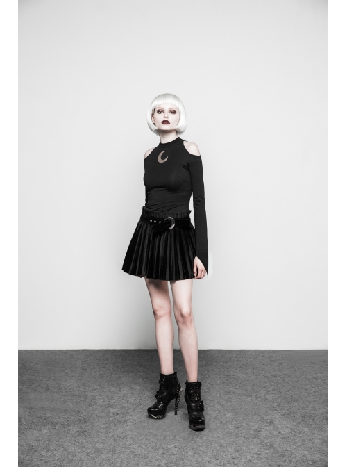 Gothic Female Black Off The Shoulder Moon Printed Slim Fitting Dress
