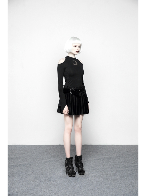 Gothic Female Black Off The Shoulder Moon Printed Slim Fitting Dress