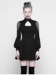 Gothic Black High Neck Inverted Heart Lace Stitching Elastic Dress