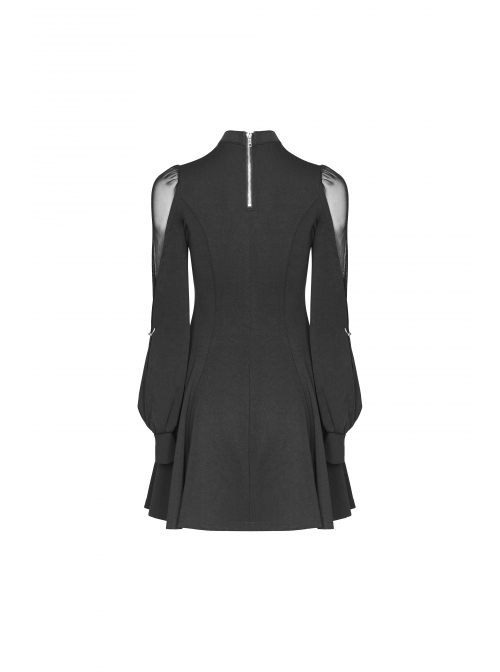 Gothic Black High Neck Inverted Heart Lace Stitching Elastic Dress