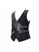 V-Neck Asymmetric Lace-Up Leather Loop Shoulder Rivet Black Punk Corduroy Waistcoat