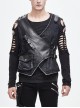 V-Neck Asymmetric Lace-Up Leather Loop Shoulder Rivet Black Punk Corduroy Waistcoat