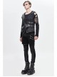 V-Neck Asymmetric Lace-Up Leather Loop Shoulder Rivet Black Punk Corduroy Waistcoat
