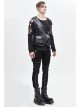 V-Neck Asymmetric Lace-Up Leather Loop Shoulder Rivet Black Punk Corduroy Waistcoat