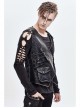 V-Neck Asymmetric Lace-Up Leather Loop Shoulder Rivet Black Punk Corduroy Waistcoat