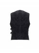 V-Neck Asymmetric Lace-Up Leather Loop Shoulder Rivet Black Punk Corduroy Waistcoat