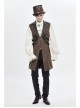 Brown Striped Leather Metal Rivet Collar Lobster Clasp Punk Mid-Length Waistcoat