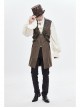 Brown Striped Leather Metal Rivet Collar Lobster Clasp Punk Mid-Length Waistcoat