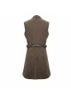 Brown Striped Leather Metal Rivet Collar Lobster Clasp Punk Mid-Length Waistcoat