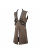 Brown Striped Leather Metal Rivet Collar Lobster Clasp Punk Mid-Length Waistcoat