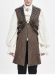 Brown Striped Leather Metal Rivet Collar Lobster Clasp Punk Mid-Length Waistcoat