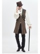 Brown Striped Leather Metal Rivet Collar Lobster Clasp Punk Mid-Length Waistcoat