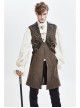 Brown Striped Leather Metal Rivet Collar Lobster Clasp Punk Mid-Length Waistcoat