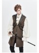 Brown Striped Leather Metal Rivet Collar Lobster Clasp Punk Mid-Length Waistcoat