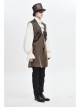 Brown Striped Leather Metal Rivet Collar Lobster Clasp Punk Mid-Length Waistcoat