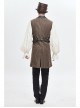 Brown Striped Leather Metal Rivet Collar Lobster Clasp Punk Mid-Length Waistcoat