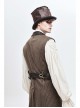 Brown Striped Leather Metal Rivet Collar Lobster Clasp Punk Mid-Length Waistcoat