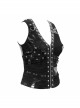 Asymmetrical Design V-Neck Splice Mesh Heavy Metal Black Punk Waistcoat