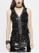 Asymmetrical Design V-Neck Splice Mesh Heavy Metal Black Punk Waistcoat