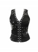 Asymmetrical Design V-Neck Splice Mesh Heavy Metal Black Punk Waistcoat