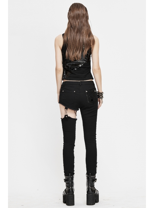 Asymmetrical Design V-Neck Splice Mesh Heavy Metal Black Punk Waistcoat