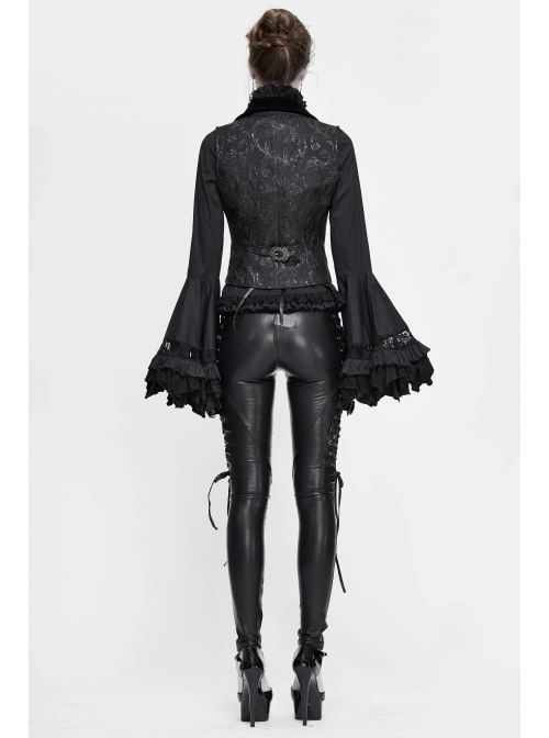 Black 3D Jacquard Low Collar Gothic Velvet Waistcoat