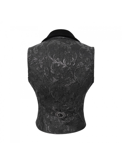 Black 3D Jacquard Low Collar Gothic Velvet Waistcoat