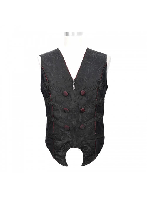 Black Dark Jacquard Chest Plate Buttons Back Lace-up Corner-Shaped Hem Gothic Waistcoat