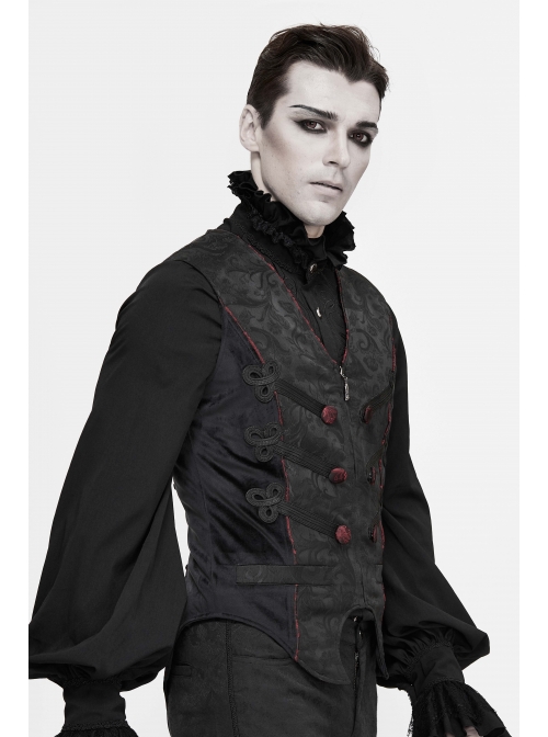 Black Dark Jacquard Chest Plate Buttons Back Lace-up Corner-Shaped Hem Gothic Waistcoat