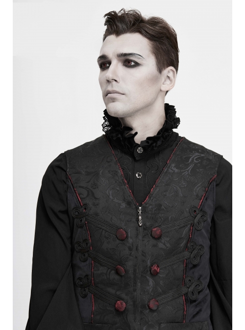 Black Dark Jacquard Chest Plate Buttons Back Lace-up Corner-Shaped Hem Gothic Waistcoat