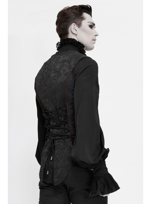 Black Dark Jacquard Chest Plate Buttons Back Lace-up Corner-Shaped Hem Gothic Waistcoat