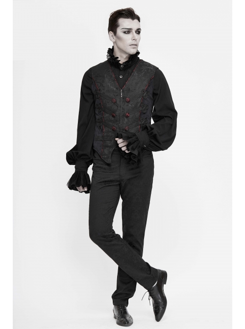 Black Dark Jacquard Chest Plate Buttons Back Lace-up Corner-Shaped Hem Gothic Waistcoat