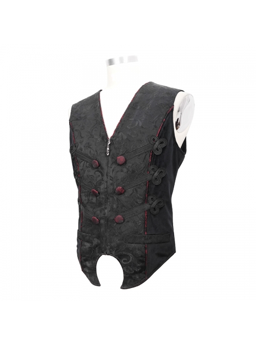 Black Dark Jacquard Chest Plate Buttons Back Lace-up Corner-Shaped Hem Gothic Waistcoat