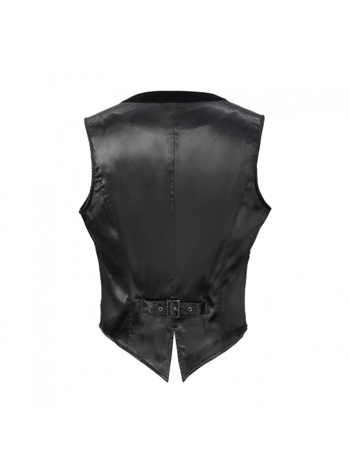 Black Asymmetrical Pleated Splice Velveteen Waist Loop Gothic Waistcoat