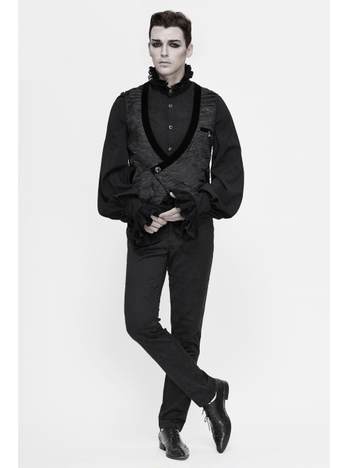 Black Asymmetrical Pleated Splice Velveteen Waist Loop Gothic Waistcoat