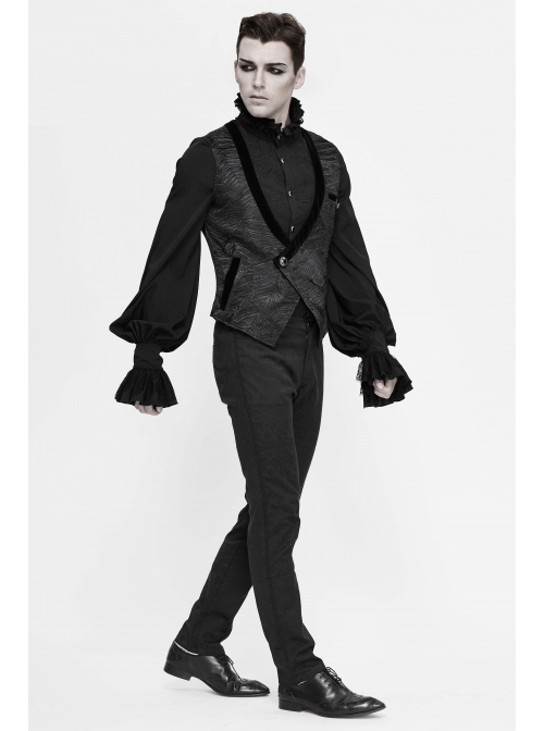 Black Asymmetrical Pleated Splice Velveteen Waist Loop Gothic Waistcoat