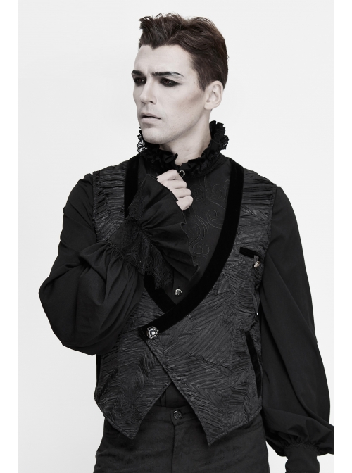 Black Asymmetrical Pleated Splice Velveteen Waist Loop Gothic Waistcoat