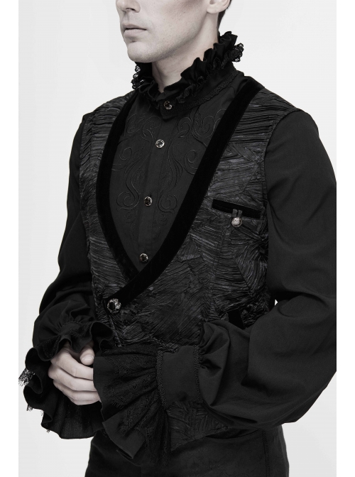 Black Asymmetrical Pleated Splice Velveteen Waist Loop Gothic Waistcoat