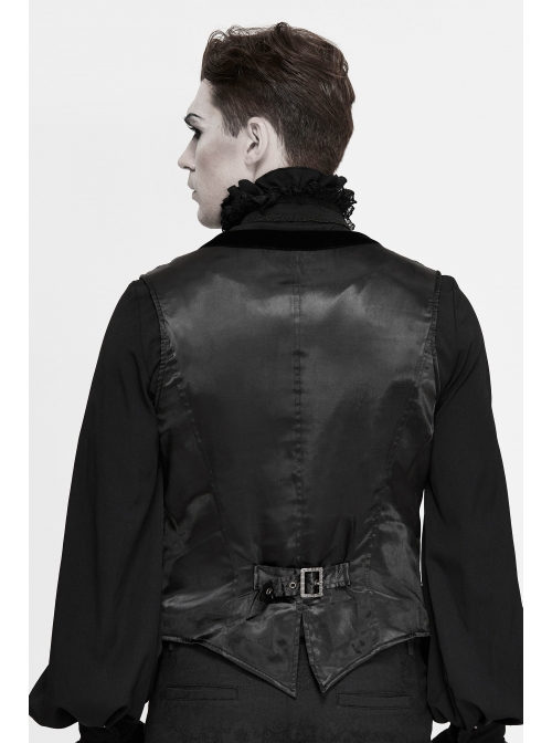 Black Asymmetrical Pleated Splice Velveteen Waist Loop Gothic Waistcoat