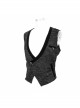 Black Asymmetrical Pleated Splice Velveteen Waist Loop Gothic Waistcoat