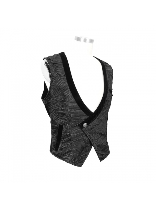 Black Asymmetrical Pleated Splice Velveteen Waist Loop Gothic Waistcoat