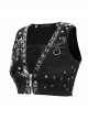 Black Leather Splice Mesh Asymmetrical Heavy Metal Decoration Short Punk Waistcoat